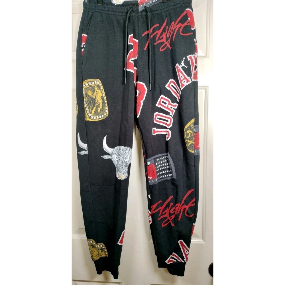 Nike Jordan All-Over Print Fleece Jogger Pants Men Medium Black Graphic Flight